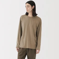 T‐shirt en jersey de coton lavé manches longues pour homme