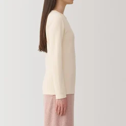 T‐shirt manches longues col rond en coton et laine chauds pour femme