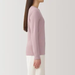 T‐shirt manches longues col rond en coton et laine chauds pour femme