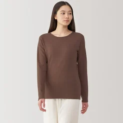 T‐shirt manches longues col rond en coton et laine chauds pour femme