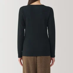 T‐shirt manches longues col rond en coton et laine chauds pour femme