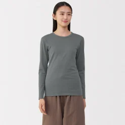 T‐shirt manches longues col rond en coton épais et chaud pour femme