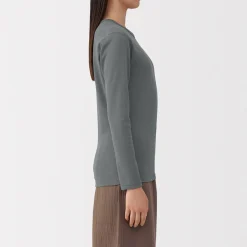 T‐shirt manches longues col rond en coton épais et chaud pour femme