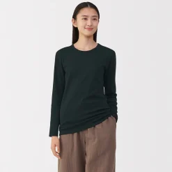 T‐shirt manches longues col rond en coton épais et chaud pour femme