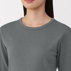 T‐shirt manches longues col rond en coton épais et chaud pour femme