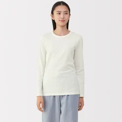 T‐shirt manches longues col rond en coton épais et chaud pour femme