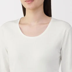 T‐shirt manches longues col U en coton épais et chaud pour femme