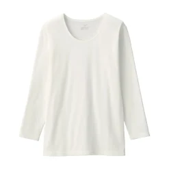 T‐shirt manches longues col U en coton épais et chaud pour femme