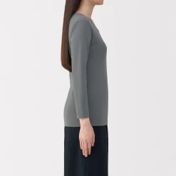 T‐shirt manches longues col U en coton épais et chaud pour femme