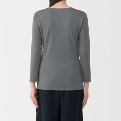 T‐shirt manches longues col U en coton épais et chaud pour femme