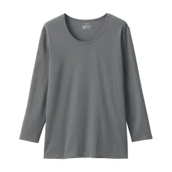T‐shirt manches longues col U en coton épais et chaud pour femme