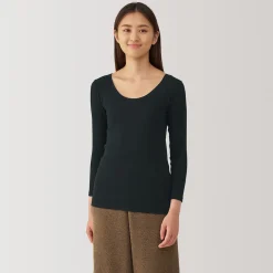 T‐shirt manches longues col U en coton chaud pour femme