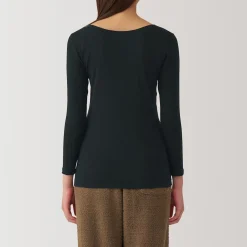 T‐shirt manches longues col U en coton chaud pour femme