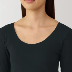 T‐shirt manches longues col U en coton chaud pour femme