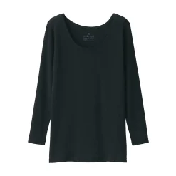 T‐shirt manches longues col U en coton chaud pour femme