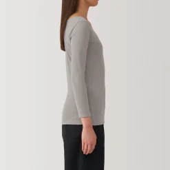 T‐shirt manches longues col U en coton chaud pour femme