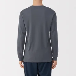 T‐shirt manches longues col U en coton épais et chaud pour homme