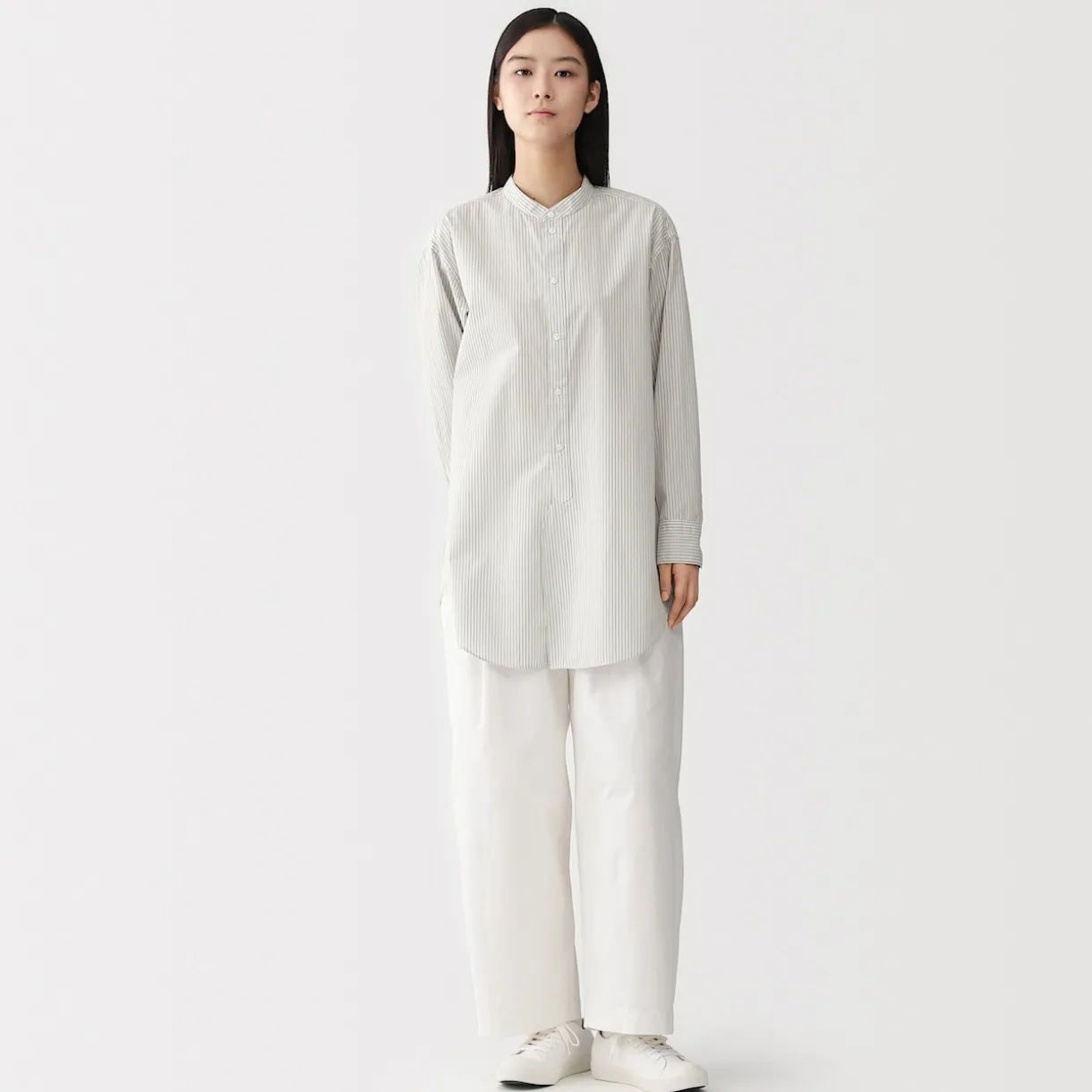 Tunique à col montant en popeline de coton biologique pour femme