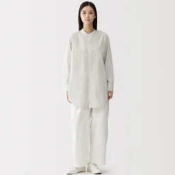 Tunique à col montant en popeline de coton biologique pour femme