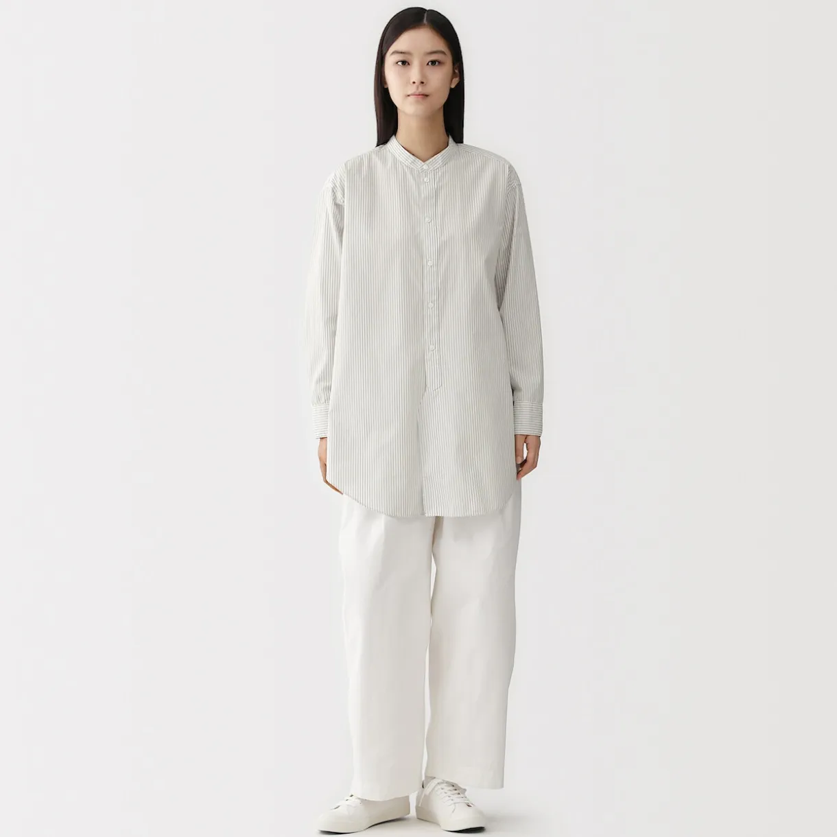 Tunique à col montant en popeline de coton biologique pour femme