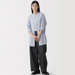 Tunique à col montant en popeline de coton biologique pour femme