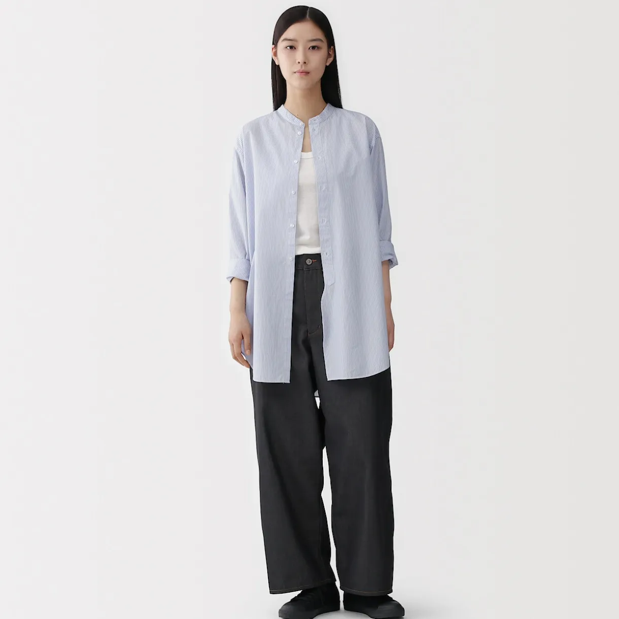 Tunique à col montant en popeline de coton biologique pour femme