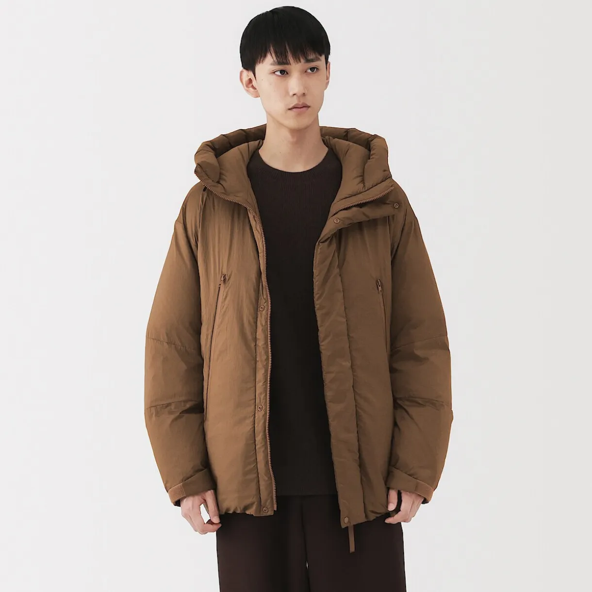 Veste à capuche en duvet pour homme – Marron moka