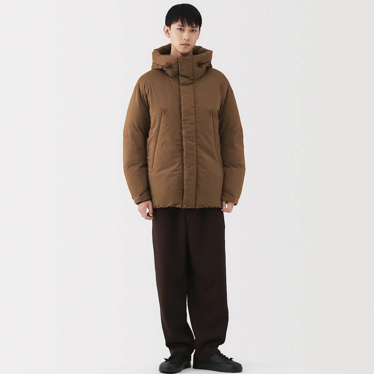 Veste à capuche en duvet pour homme – Marron moka