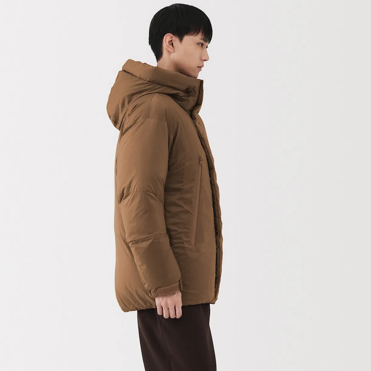 Veste à capuche en duvet pour homme – Marron moka
