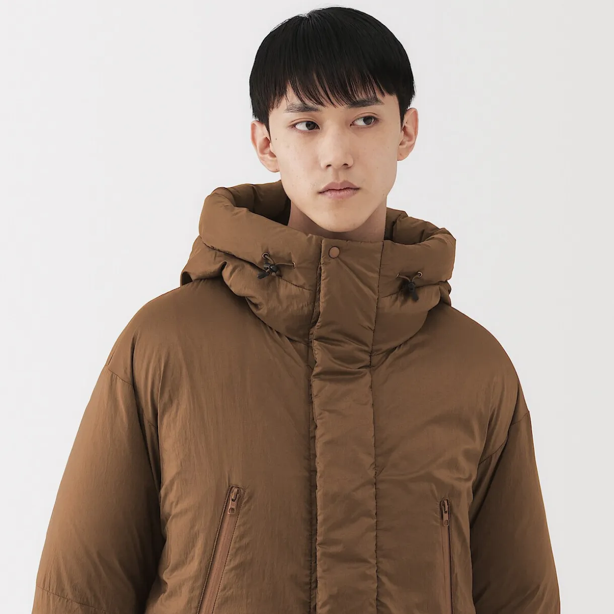 Veste à capuche en duvet pour homme – Marron moka