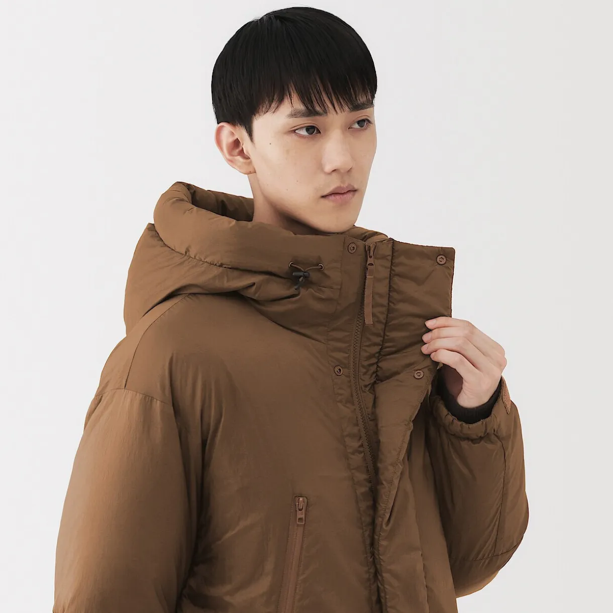 Veste à capuche en duvet pour homme – Marron moka