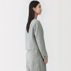 Veste courte à chevrons en mélange de lin pour femme