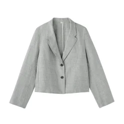 Veste courte à chevrons en mélange de lin pour femme