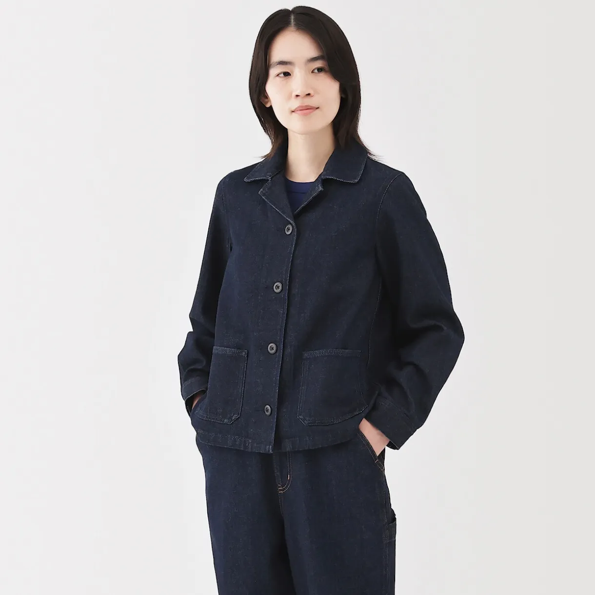 Veste de travail en denim mélangé kapok pour femme