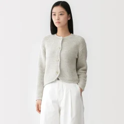 Veste tricotée bouclée en mélange de coton pour femme